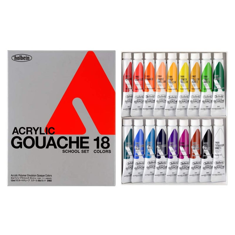 Holbein Acrylic Designer Gouache - Set of 18, 12 ml Tubes